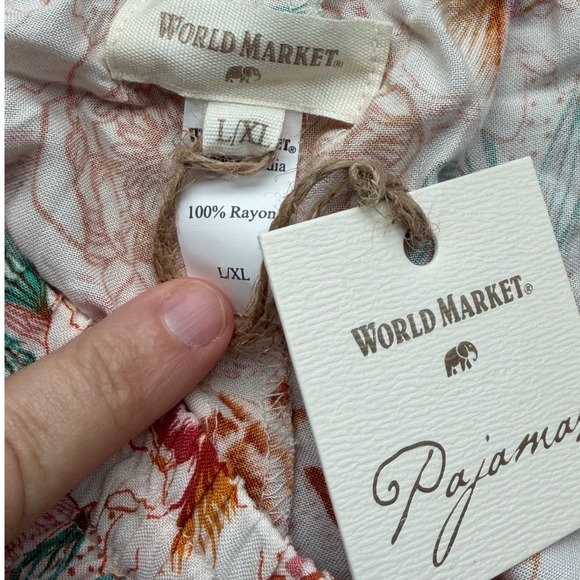 World Market Womens Pajama Pants L XL Floral Boho Cottage Wide Leg Loungewear - Picture 3 of 11